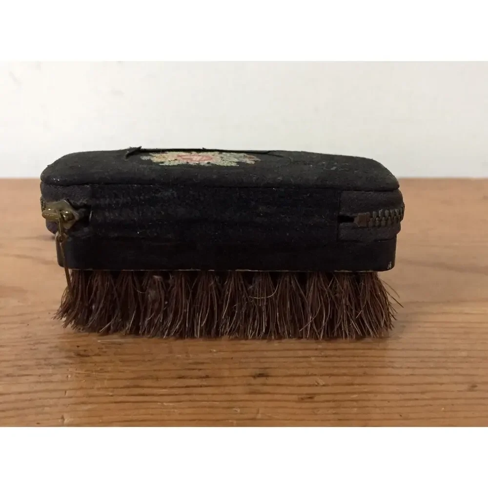 Vintage Western Germany Travel Hair Brush Manicure Set Leather Zip Dopp Kit